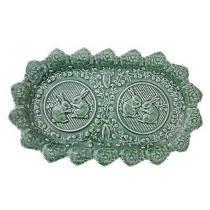 Bordallo Pinheiro Green Bunny Rabbit Large Sandwich Tray Green 13.25"